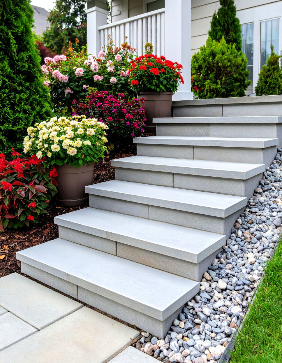 Unique Flagstone Steps with Gravel Border