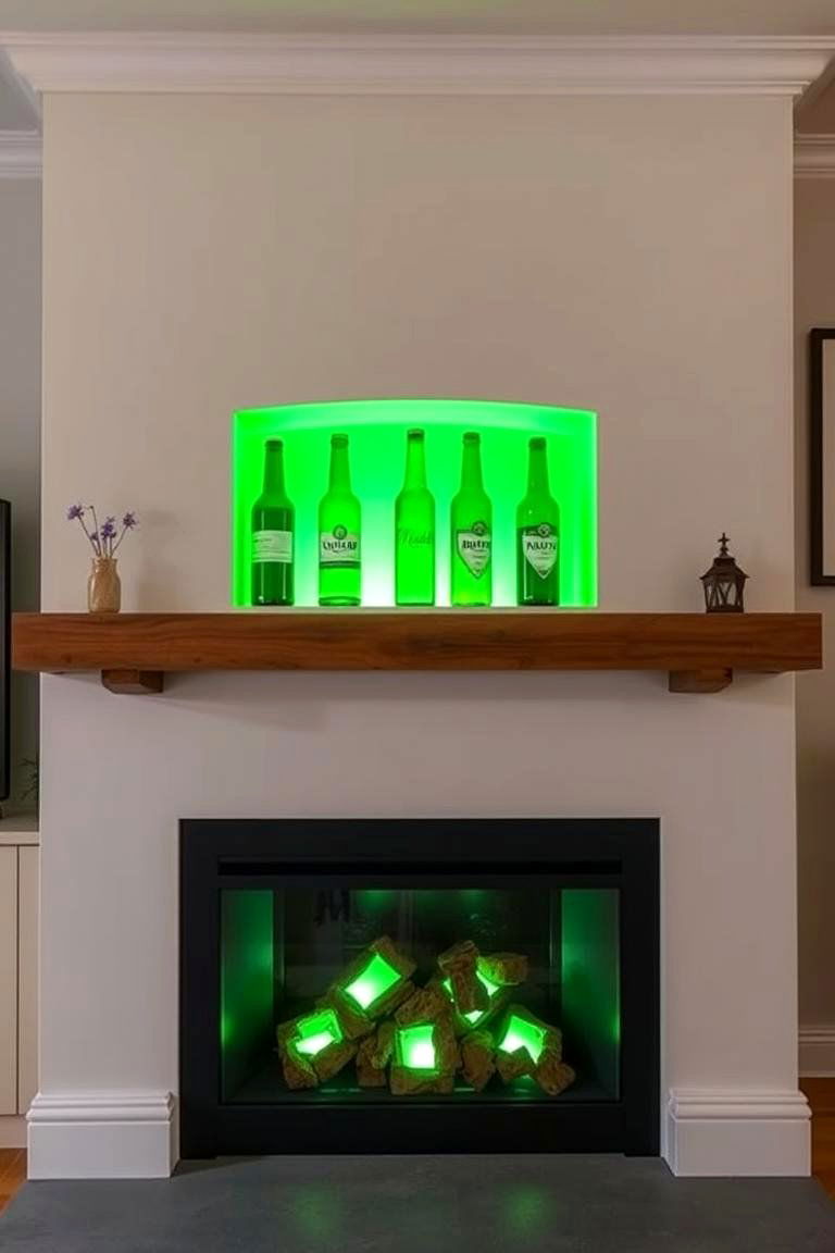 Upcycled Green Bottle Chimney Accents - 25 Green Fireplace Ideas