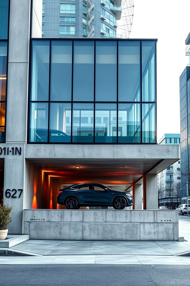 Urban Car Porch with Concrete and Glass - 25 Car Porch Design Ideas