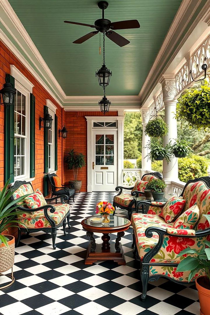 Use Bold Patterns for Visual Impact - 25 Victorian Porch Ideas