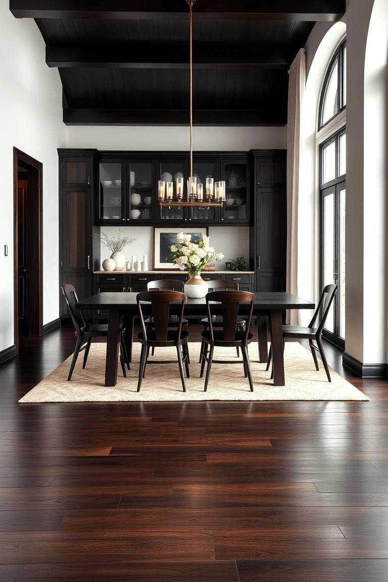 Use Darker Furniture for Cohesion - 25 dark wood floor dining room ideas