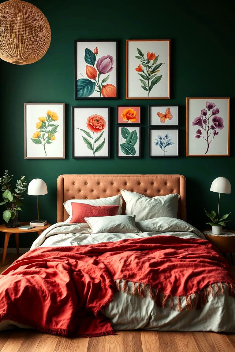 Use Forest Green as a Background for Artwork - 25 Forest Green Bedroom Ideas