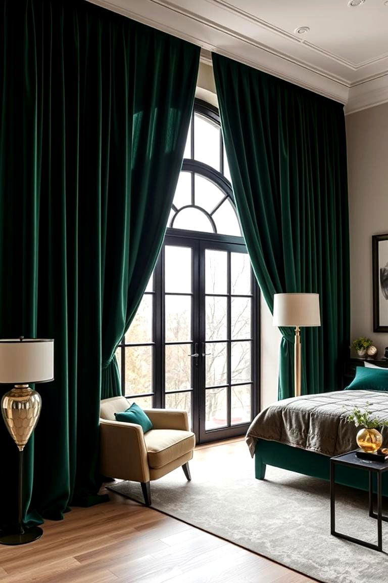 Use Forest Green for Statement Curtains - 25 Forest Green Bedroom Ideas