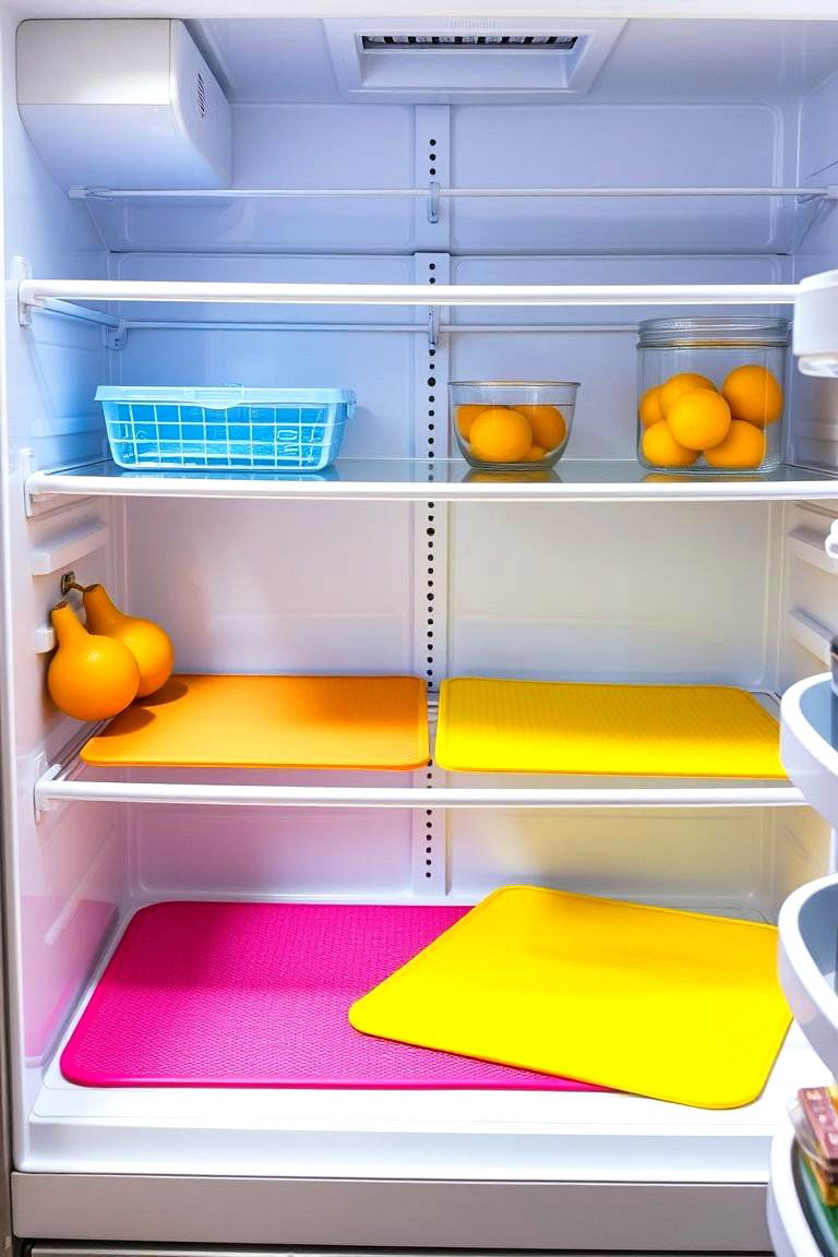 Use Fridge Mats to Prevent Spills - 25 Fridge Organization Ideas