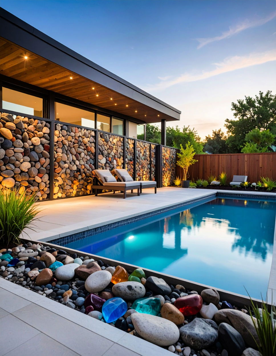 Use Gabion Walls Filled with Decorative Rocks or Glass