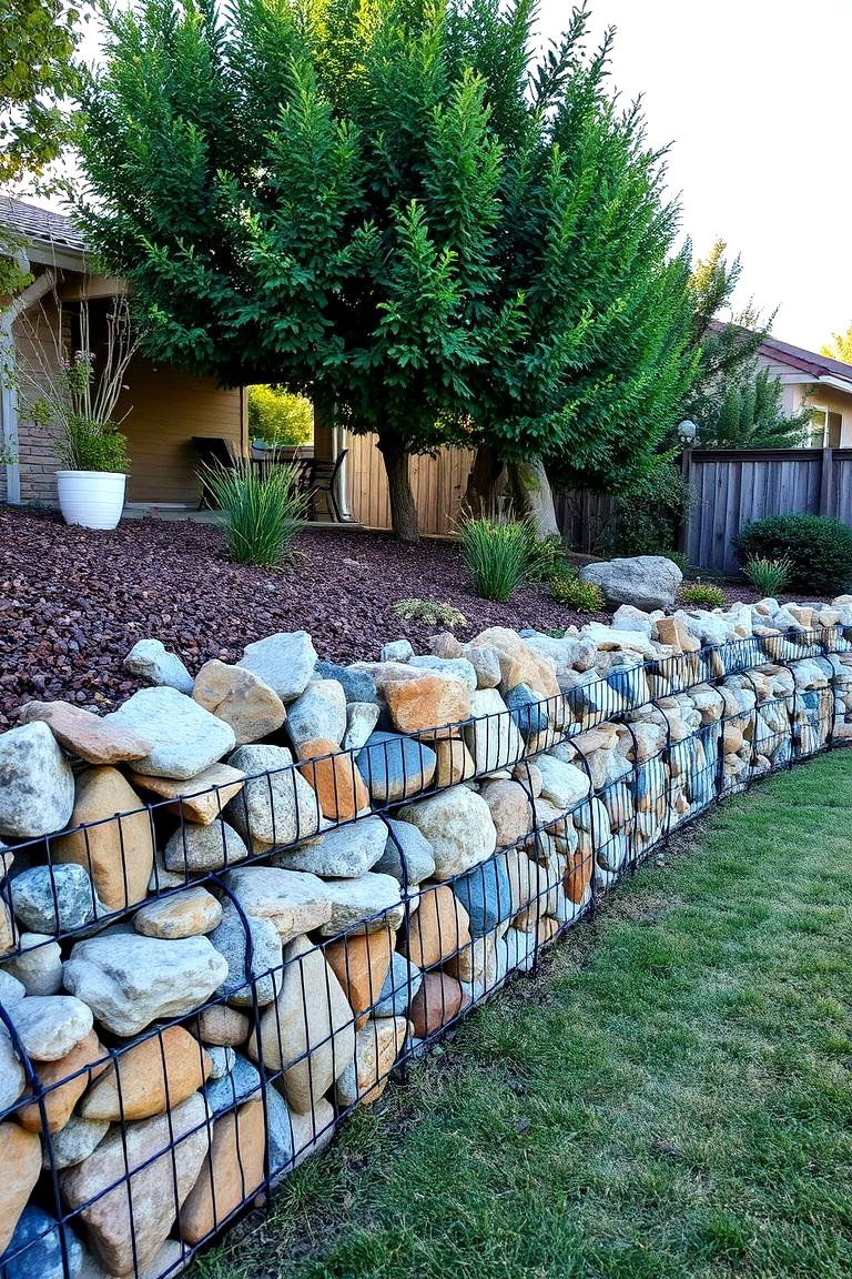 Use Gabion Walls for Unique Edging - 25 Low Maintenance Backyard Landscaping Ideas