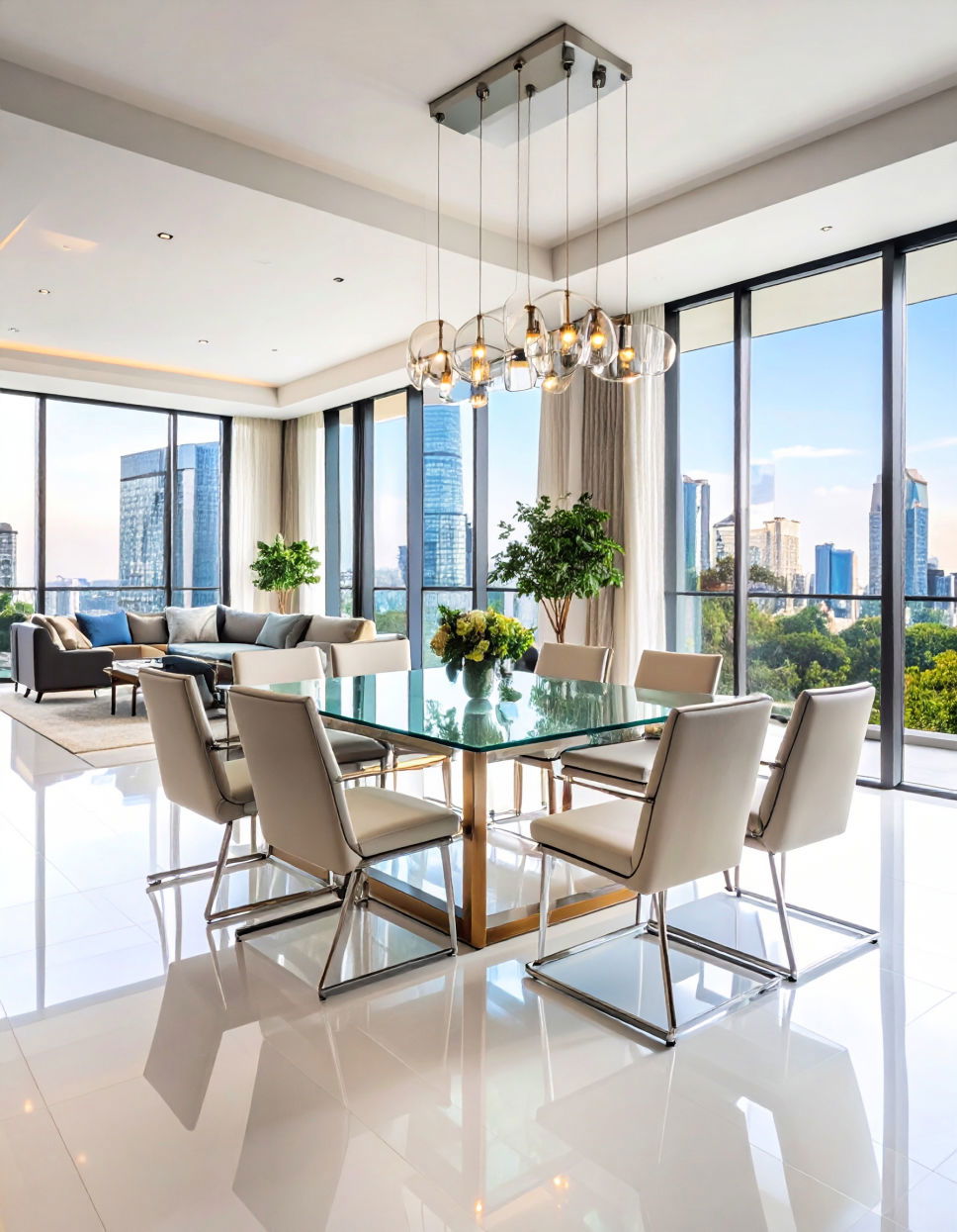 Use Glass Elements to Add Lightness Townhouse Interior Design Ideas
