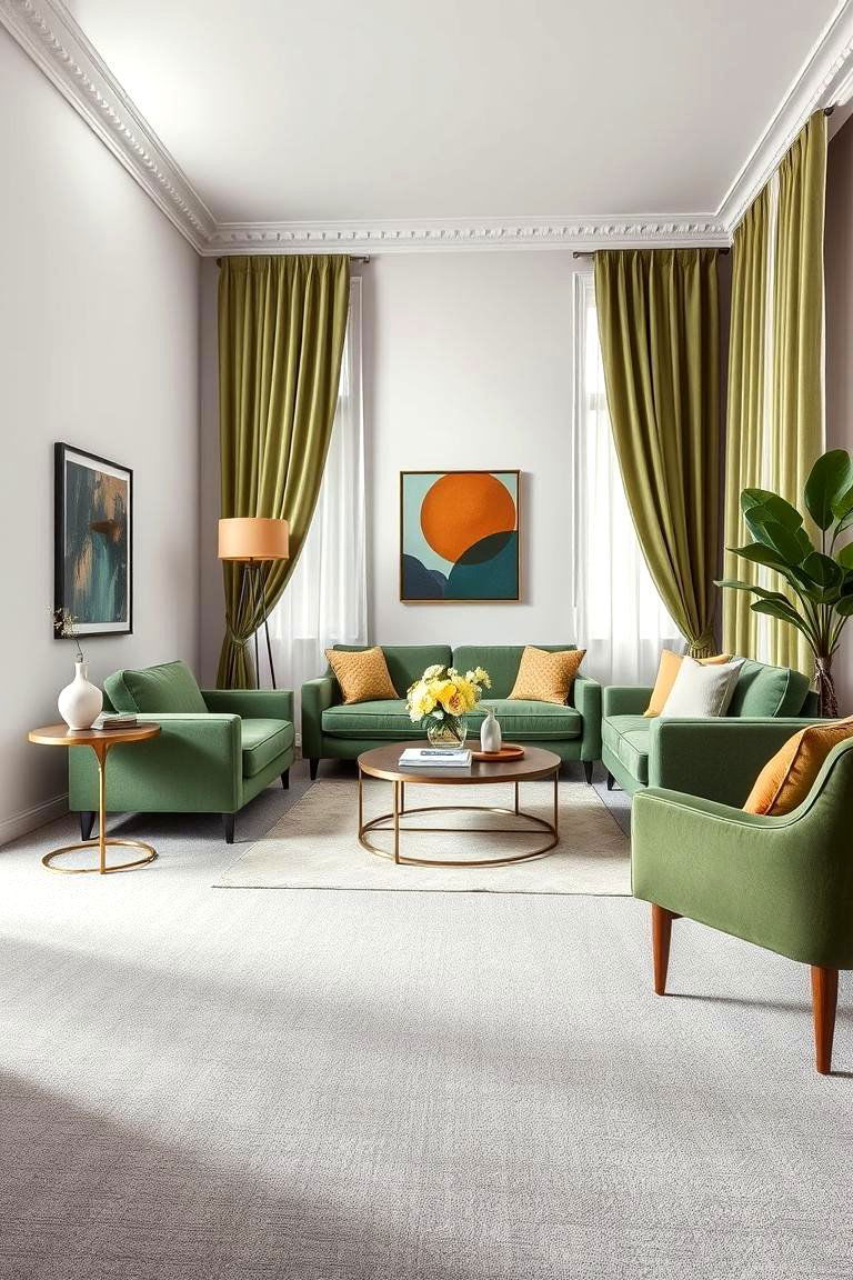Use Green as an Accent with Neutral Carpets - 25 Green Carpet Living Room Ideas