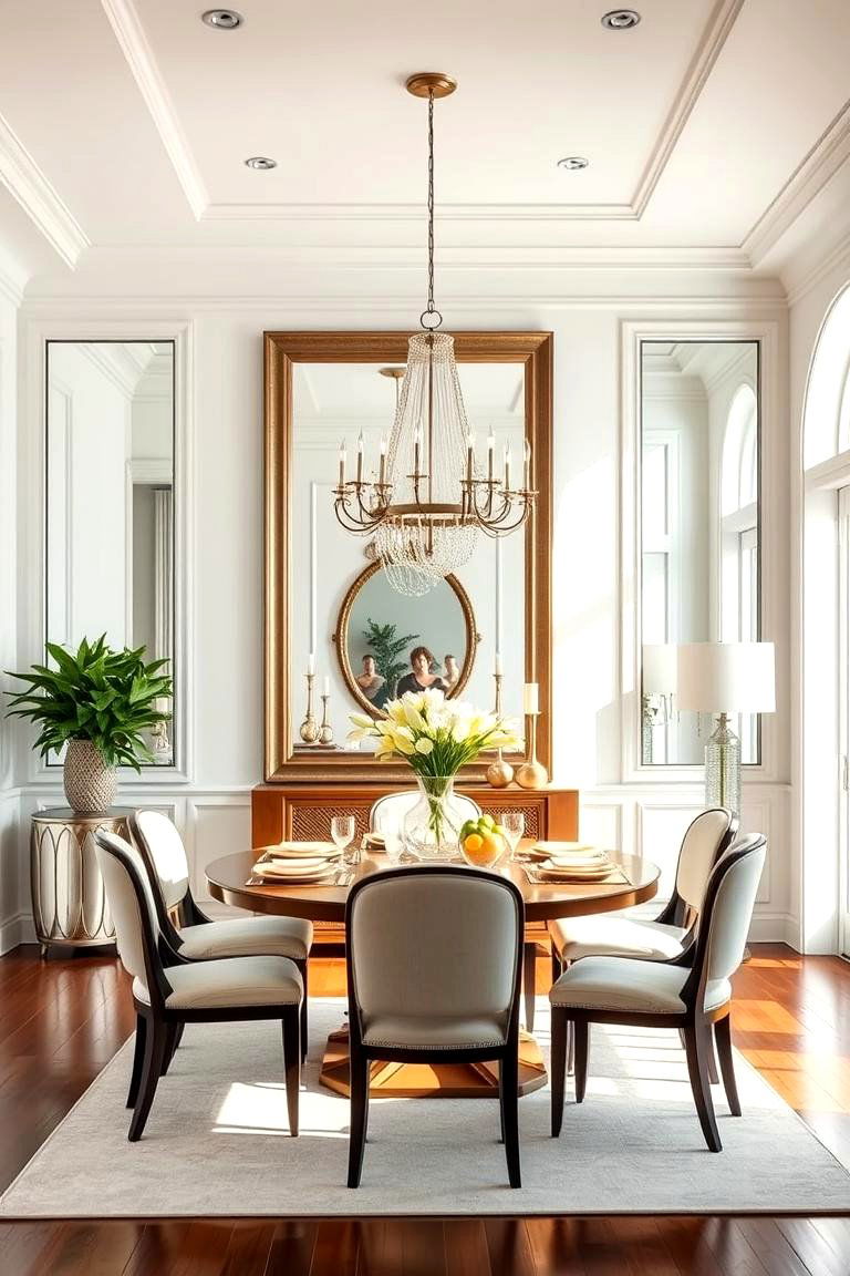 Use Mirrors to Expand the Rooms Perception - 25 Transitional Dining Room Ideas