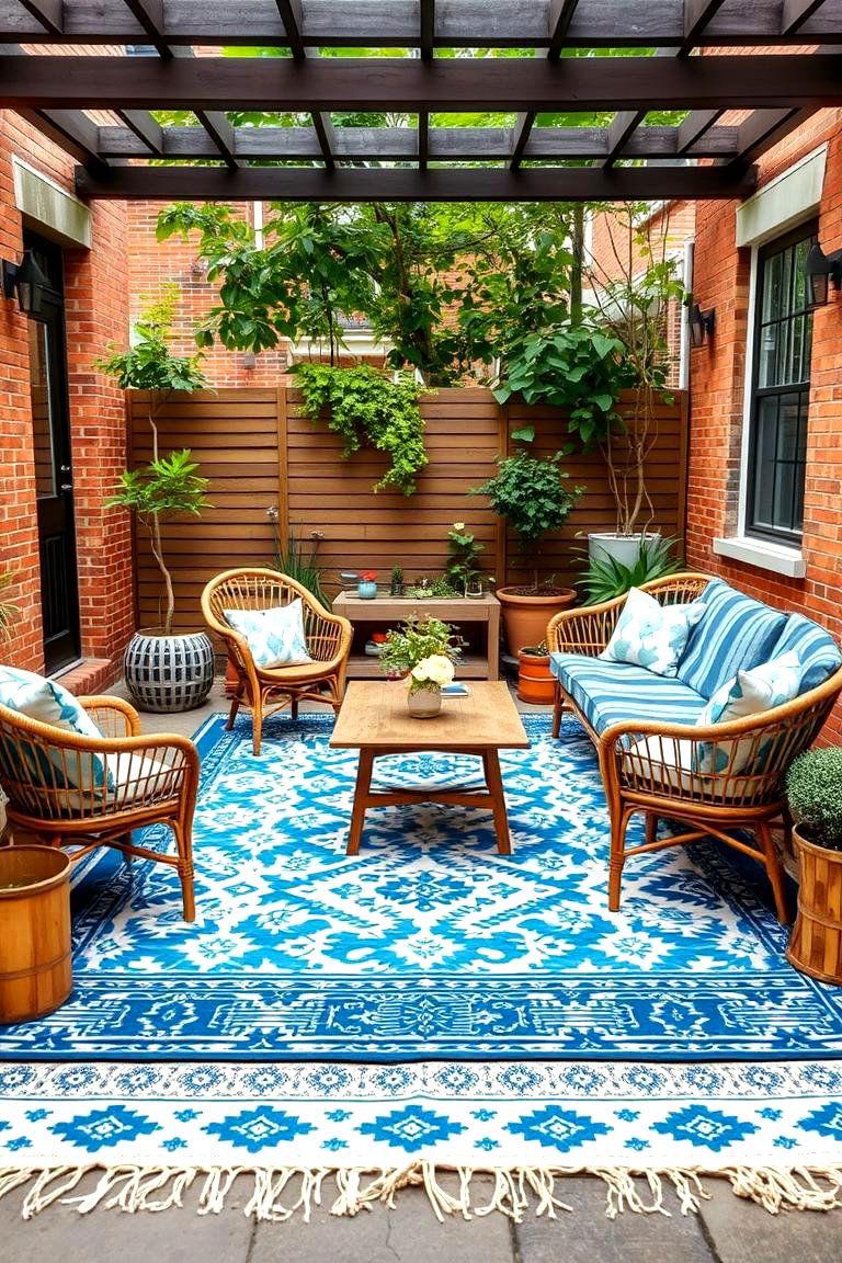 Use Outdoor Rugs to Define Spaces - 25 Townhouse Backyard Ideas