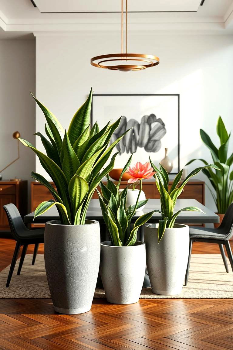 Use Planters with Architectural Greenery - 25 masculine dining room ideas