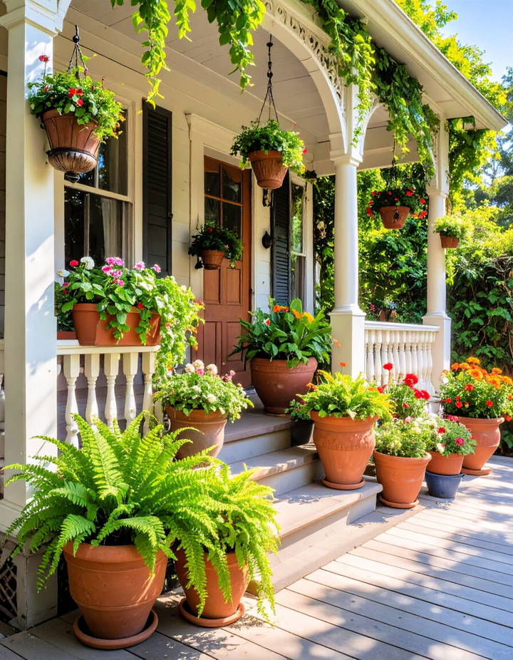 Use Potted Plants for a Lush Appeal Victorian Porch Ideas