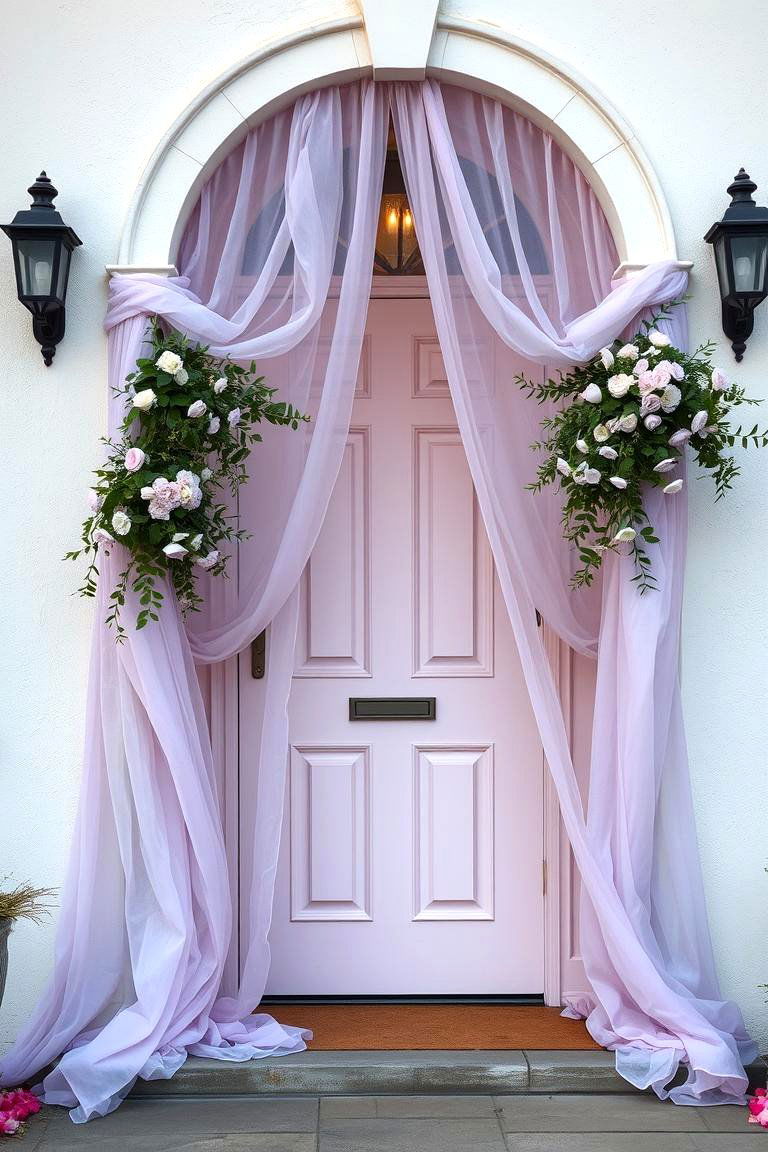 Use Sheer Fabric Draping - 25 Spring Front Door Decor Ideas