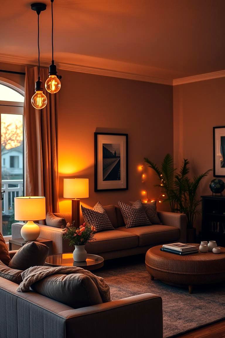 Use Warm Lighting to Set the Mood - 25 Fall Living Room Ideas