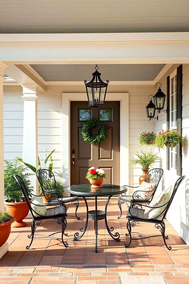 Use Wrought Iron Furniture for Vintage Charm - 25 Farmhouse Porch Ideas