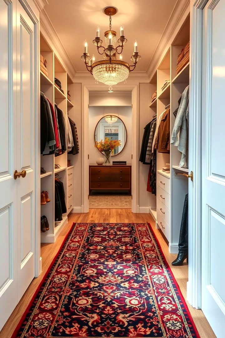 Use a Statement Rug to Add Warmth - 25 Walk in Closet Ideas