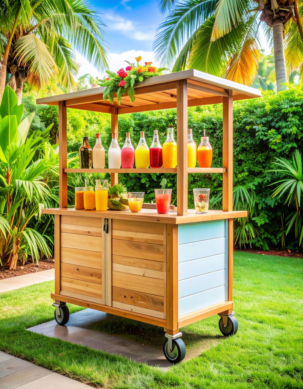 Use a Tropical Themed Outdoor Bar Cart Tropical Patio Ideas