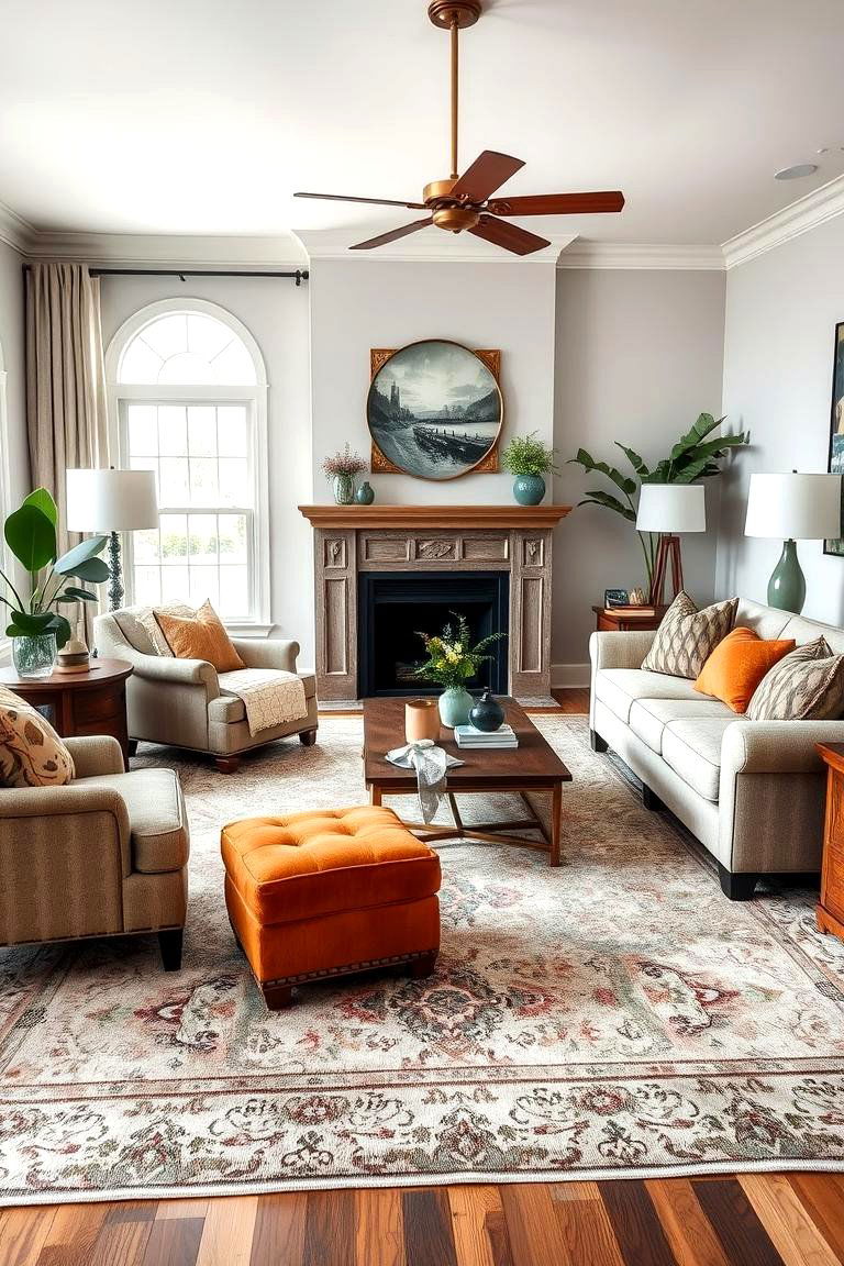 Using Area Rugs with Subtle Patterns - 25 Transitional Living Room Ideas