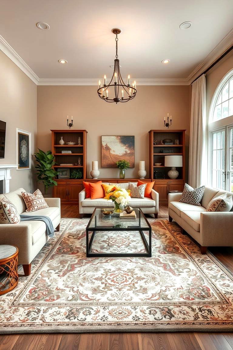 Using Large Scale Rugs to Define Zones - 25 Transitional Living Room Ideas