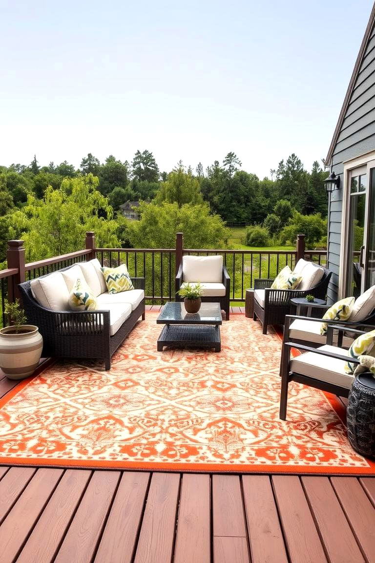 Using Outdoor Rugs to Define Spaces - 25 Deck Steps Ideas
