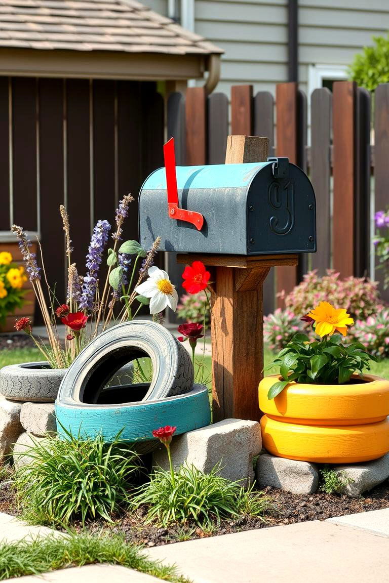 Using Recycled Materials for an Eco Friendly Touch - 25 Mailbox Landscaping Ideas