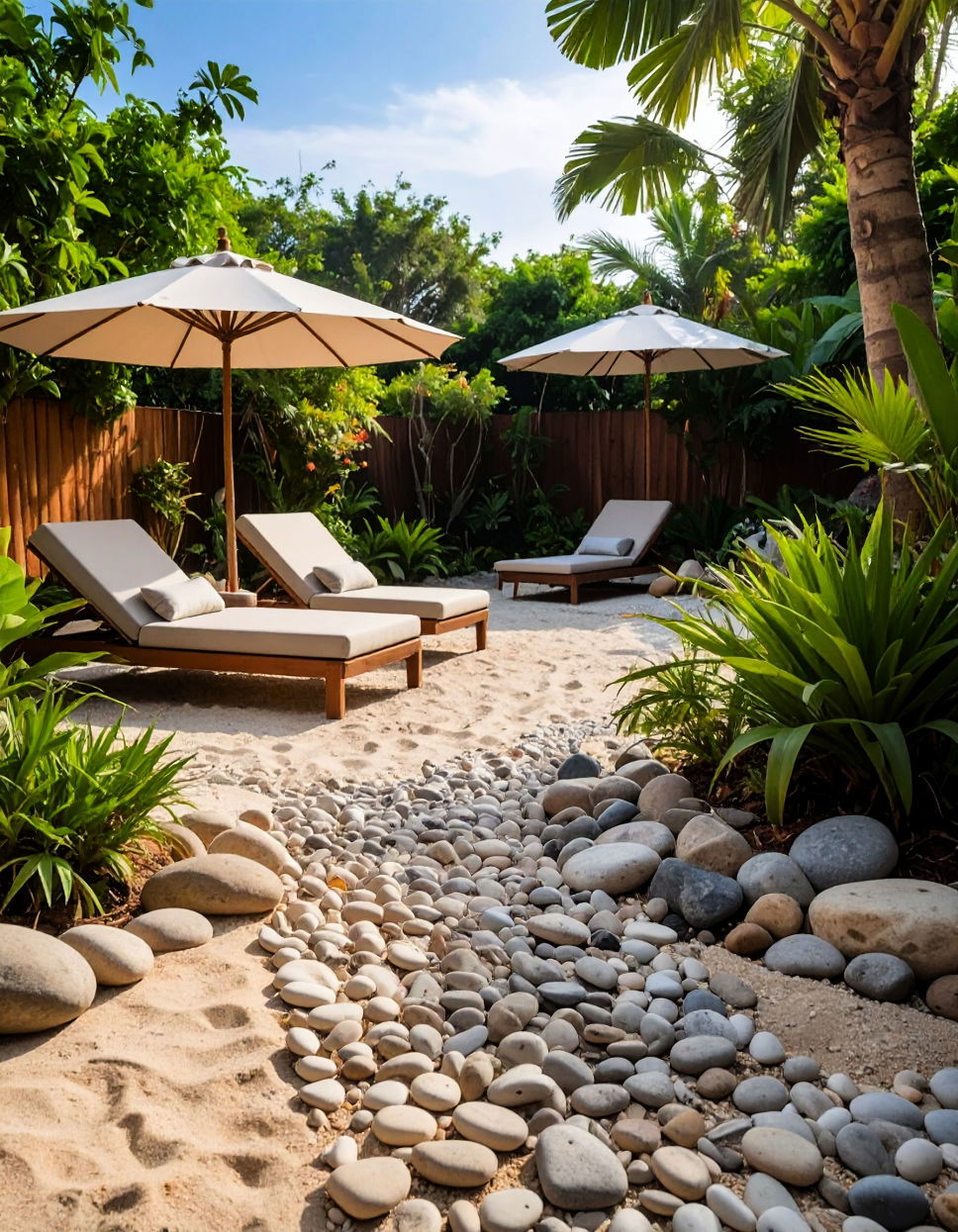 Using Sand and Pebbles for Beachy Vibes Tropical Landscape Ideas