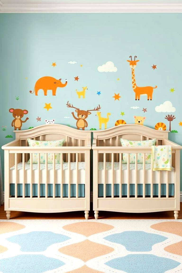 Using Wall Decals for Easy Thematic Changes - 25 Twin Nursery Ideas