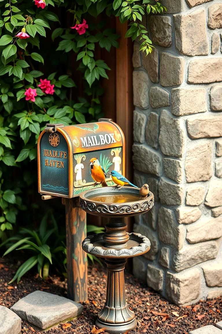 Using a Bird Bath as a Focal Point - 25 Mailbox Landscaping Ideas