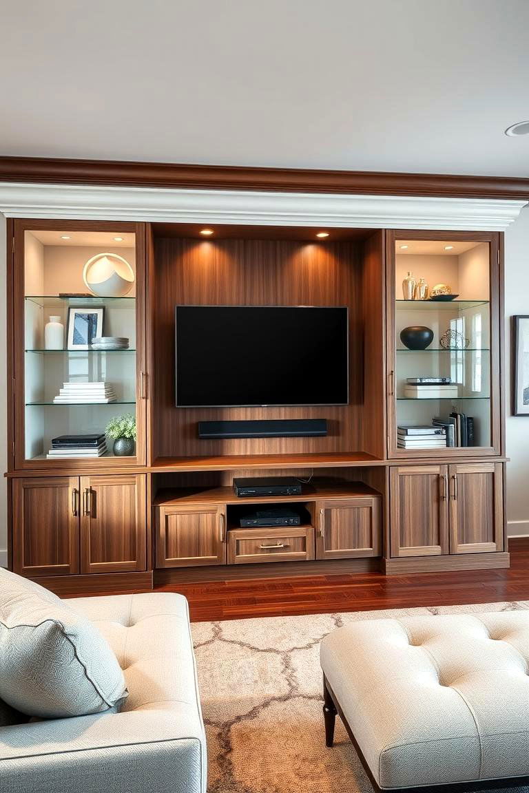 Utilize Built in Cabinetry for Seamless Storage - 25 Media Wall Ideas