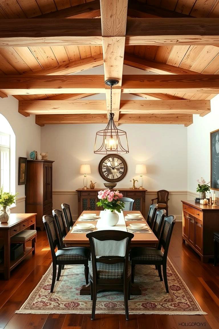 Utilize Exposed Wood Beams - 25 French Country Dining Room Ideas