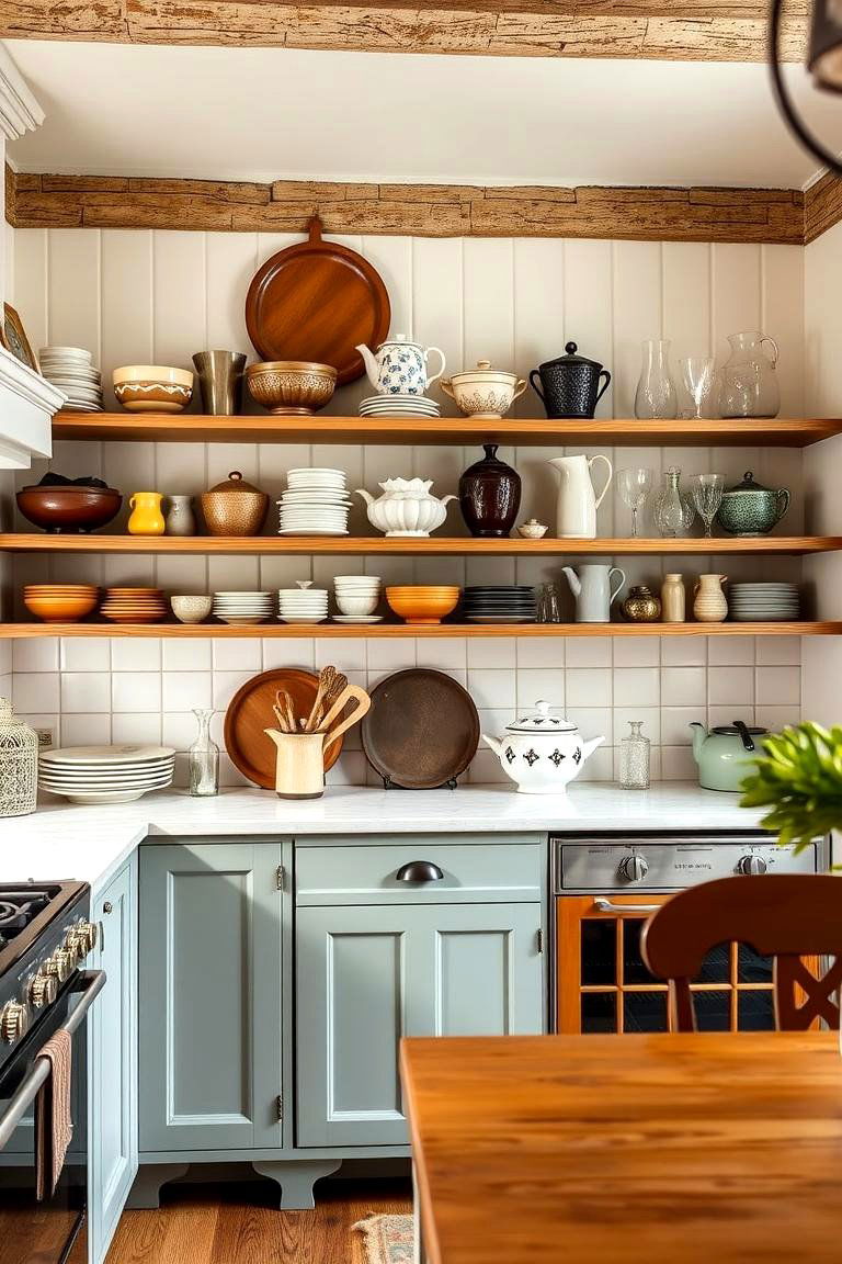 Utilize Open Shelving for Display - 25 Tudor Kitchen Ideas