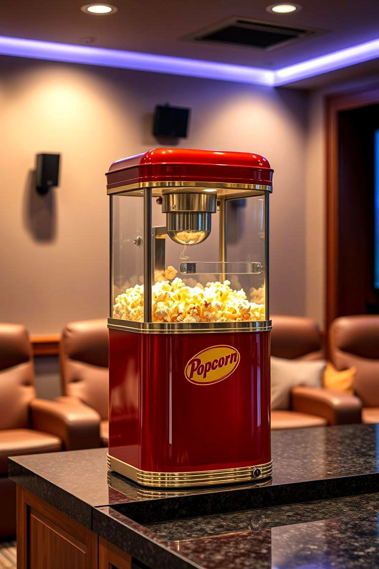 Utilize a Popcorn Machine for Authentic Experience - 25 Media Room Ideas