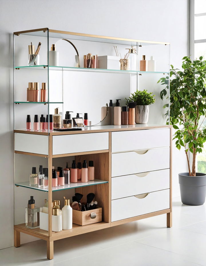 Utilizing Clear Acrylic Organizers for Visual Appeal Vanity Room Ideas