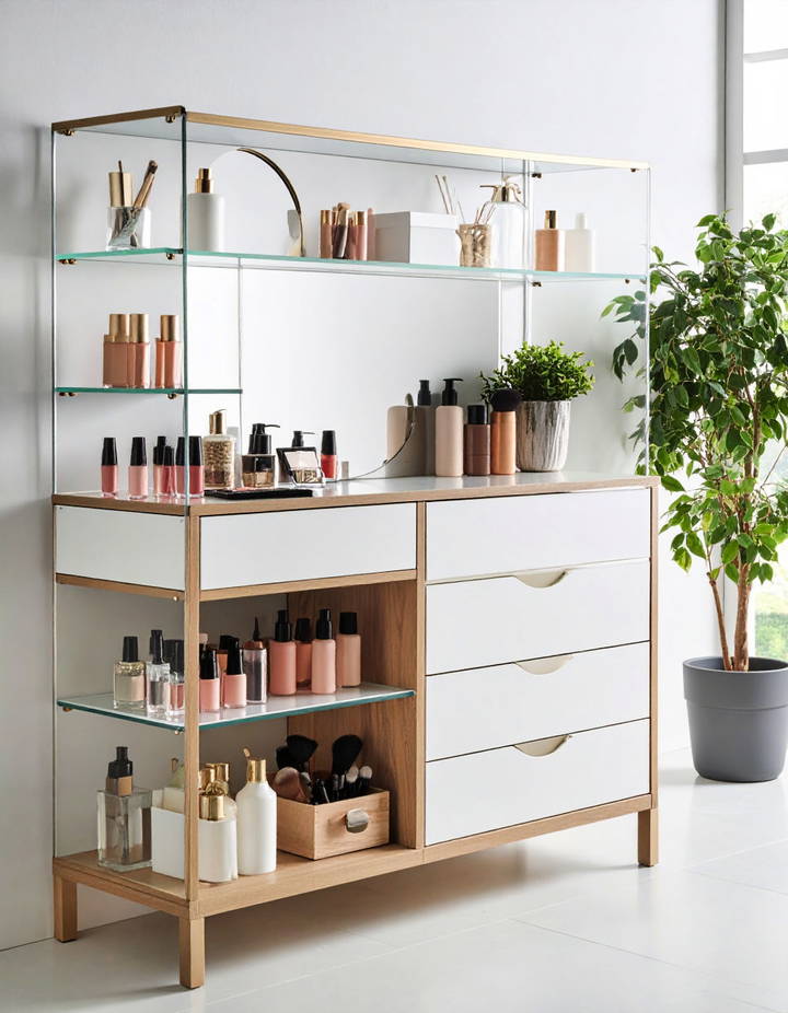 Utilizing Clear Acrylic Organizers for Visual Appeal Vanity Room Ideas