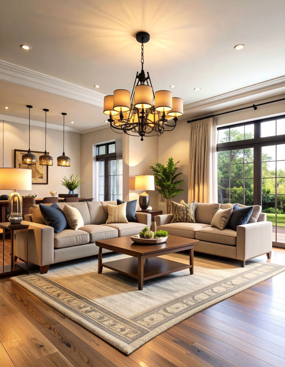 Utilizing Layered Lighting for Ambiance Transitional Living Room Ideas