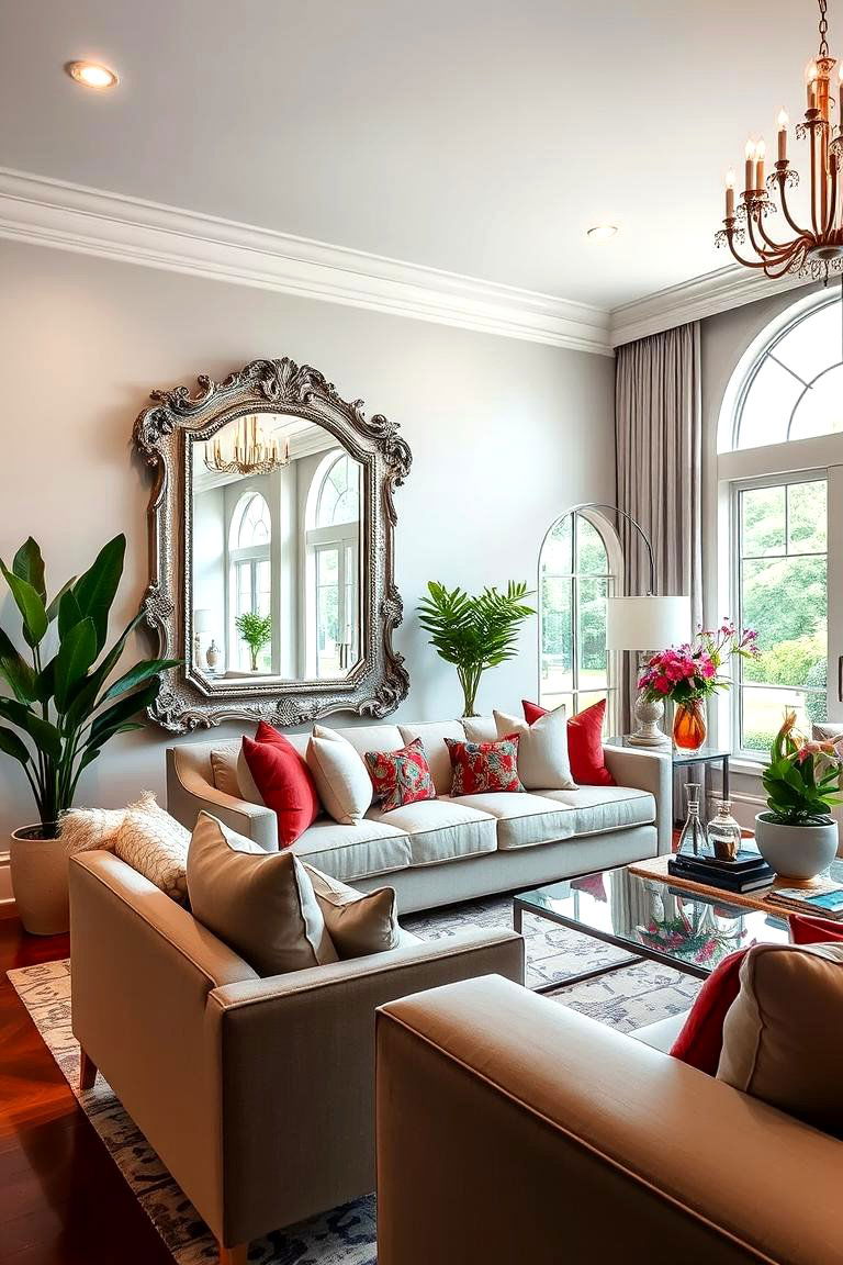 Utilizing Mirrors to Expand the Space - 25 Transitional Living Room Ideas