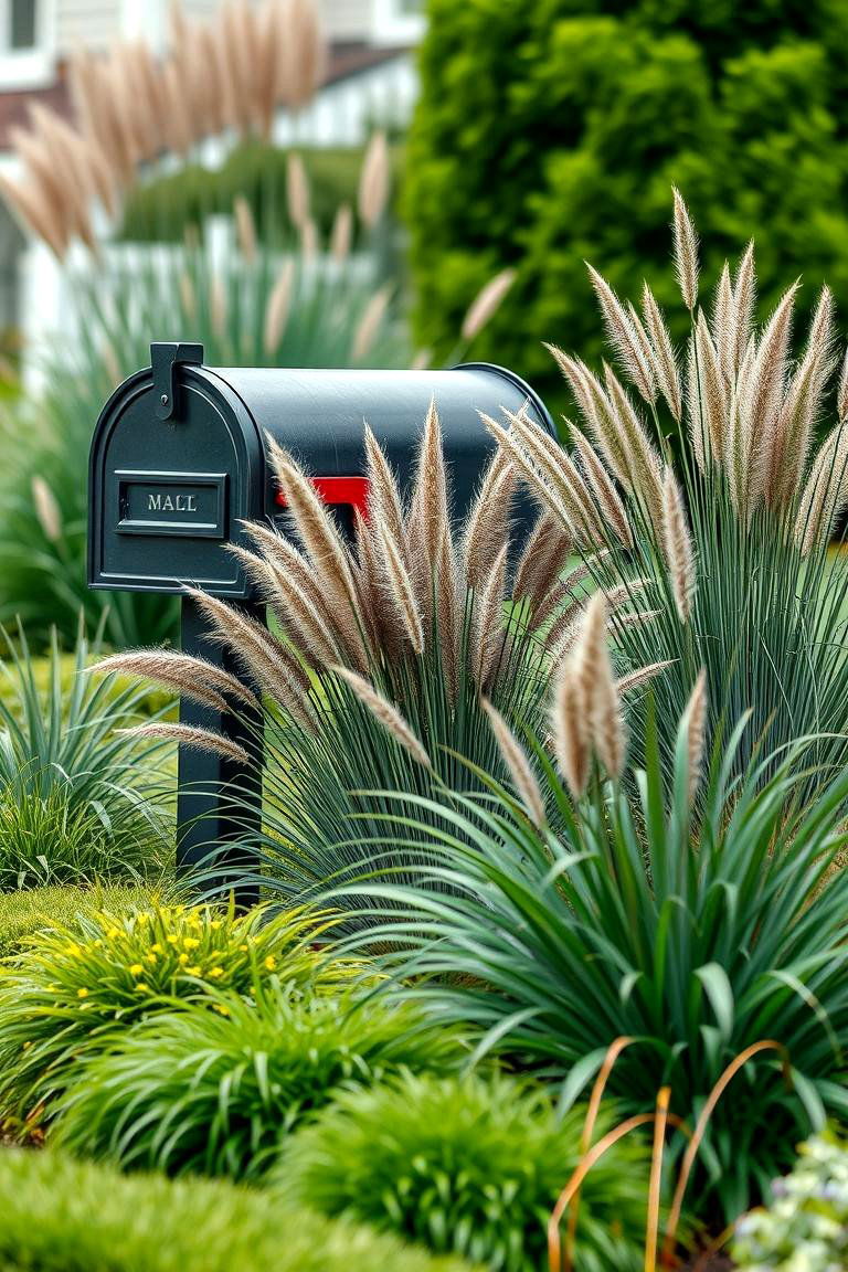 Utilizing Ornamental Grasses for Texture - 25 Mailbox Landscaping Ideas