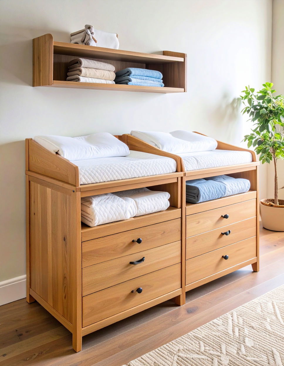 Utilizing a Shared Dresser as a Changing Table Twin Nursery Ideas