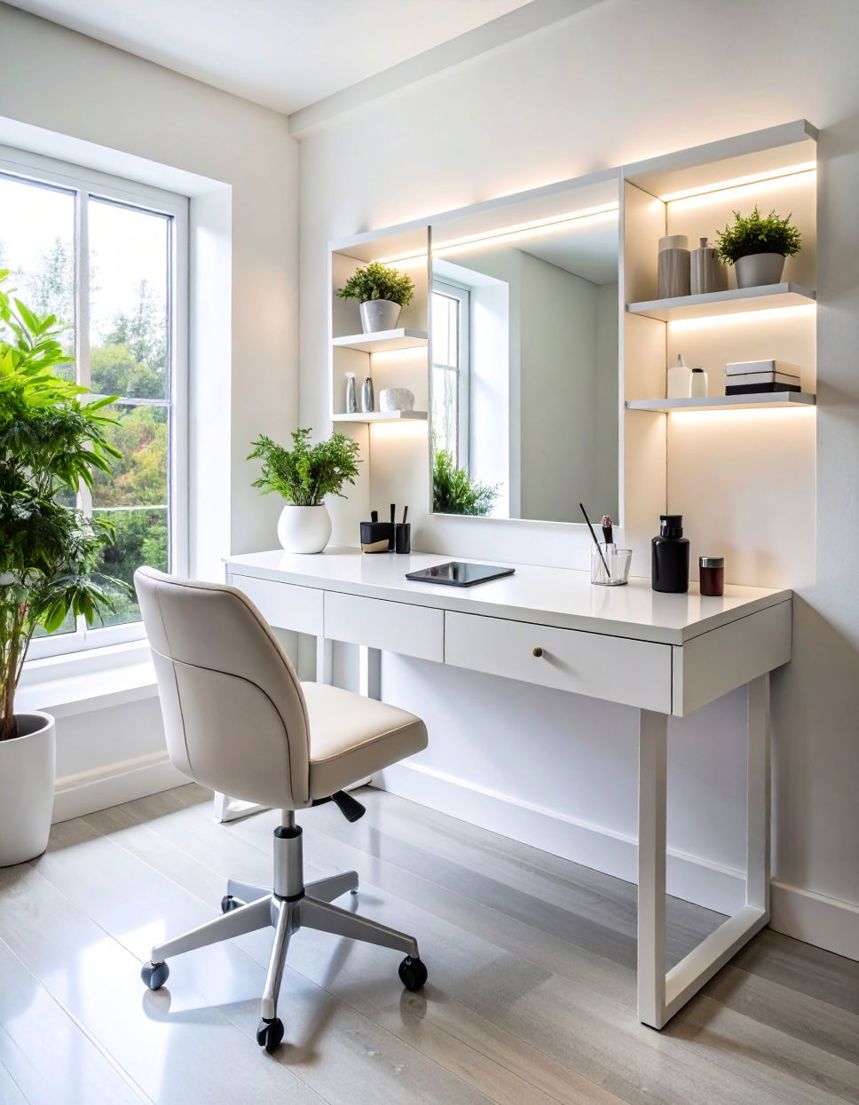 Vanity Desk with Integrated Charging Ports