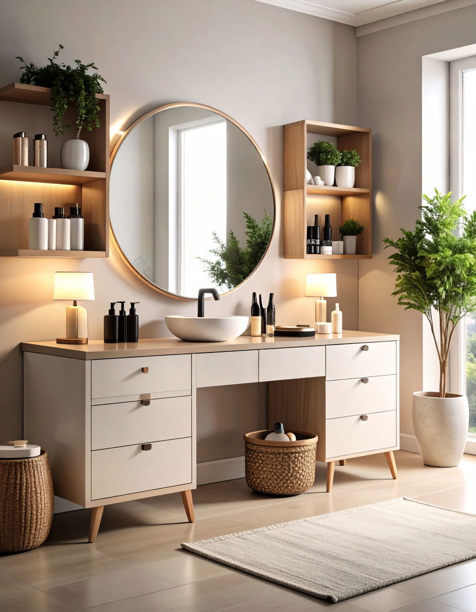 Vanity with a Built In Trash Bin for Cleanliness