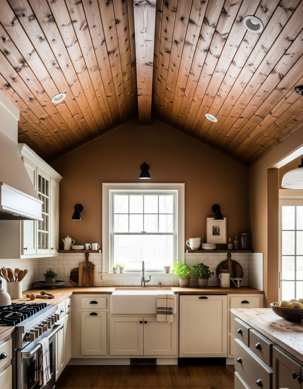 Vaulted Ceiling with Wood Panels Vaulted Ceiling Kitchen Ideas