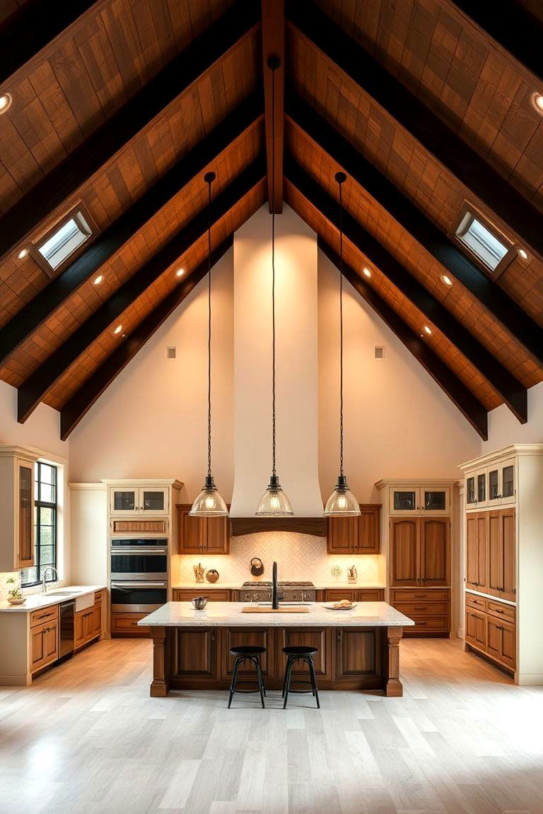Vaulted Ceiling with a Central Island - 25 Vaulted Ceiling Kitchen Ideas
