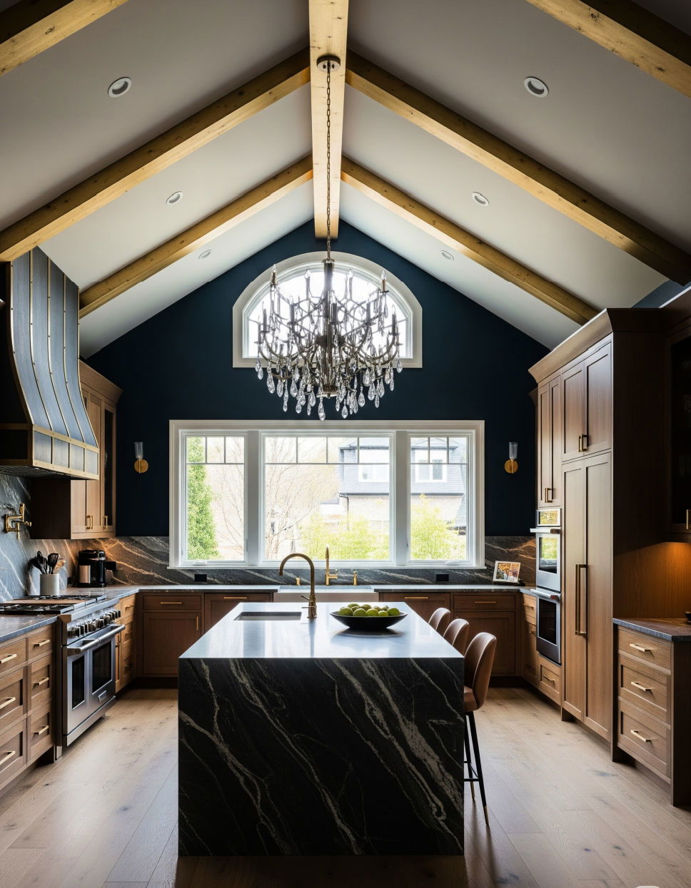 Vaulted Ceiling with a Pop of Metallics Vaulted Ceiling Kitchen Ideas