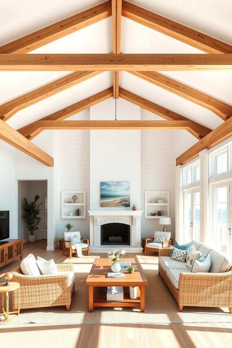 Vaulted Ceilings with Beams in Coastal Homes - 25 Vaulted Ceiling With Beams