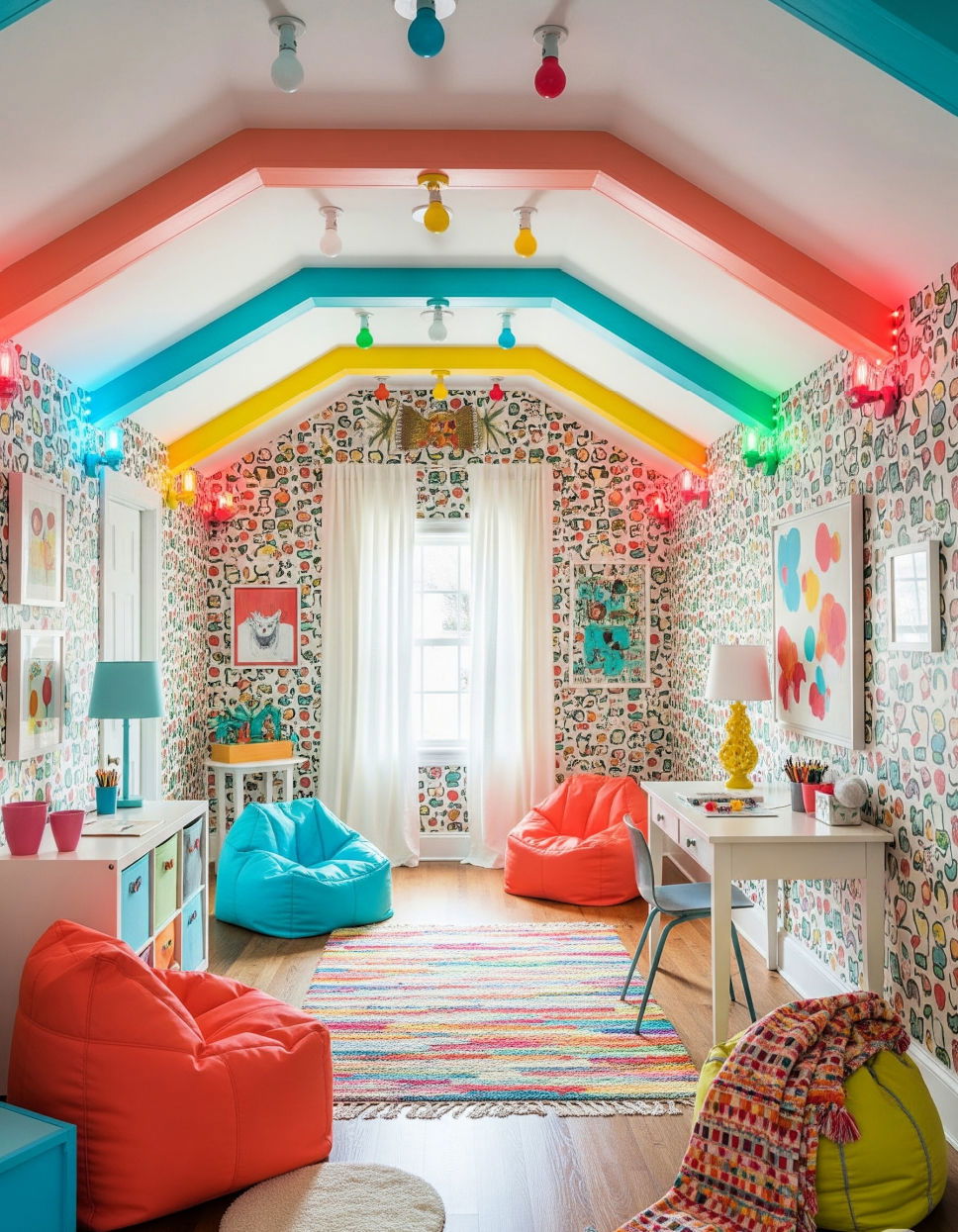 Vaulted Ceilings with Colorful Accents for Playfulness Vaulted Ceiling Ideas