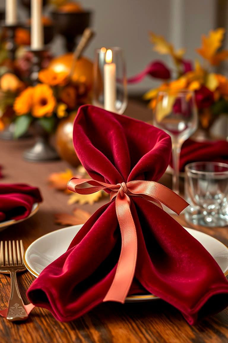 Velvet Napkins - 25 Fall Table Decor Ideas