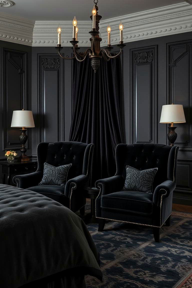 Velvet Upholstered Chairs for Added Elegance - 25 Vampire Bedroom Ideas