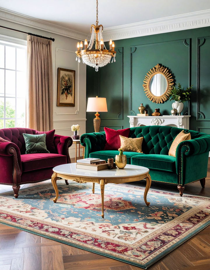 Velvet Upholstery Vintage Living Room Ideas
