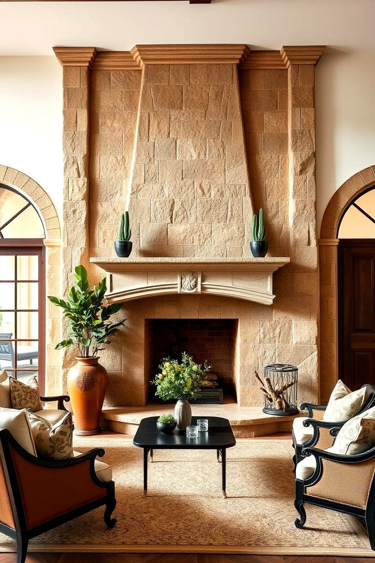 Venetian Stone for a Mediterranean Touch - 25 Floor to Ceiling Stone Fireplace Ideas