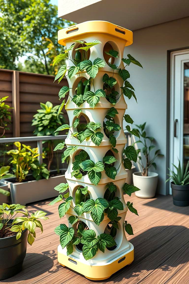 Vertical Gardening Tower - 25 Cucumber Trellis Ideas